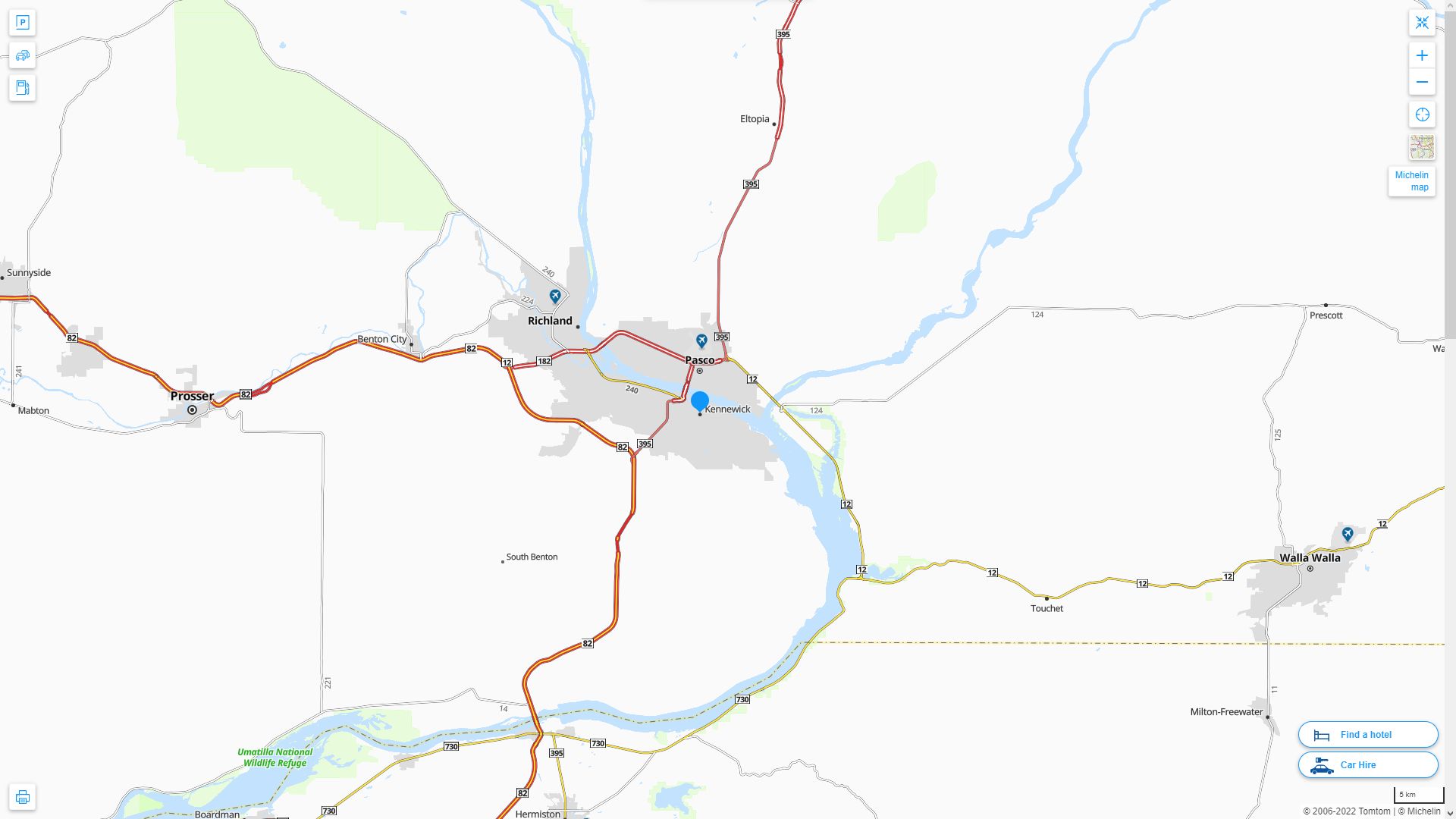 Kennewick Washington Highway and Road Map